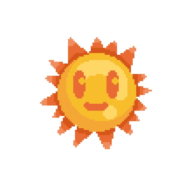 Vector a sun character with smile emotion in pixel art style