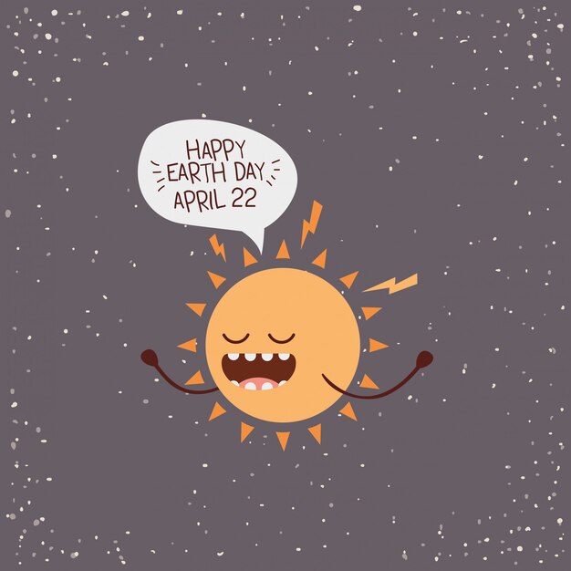 Sun character with speech bubble earth day celebration