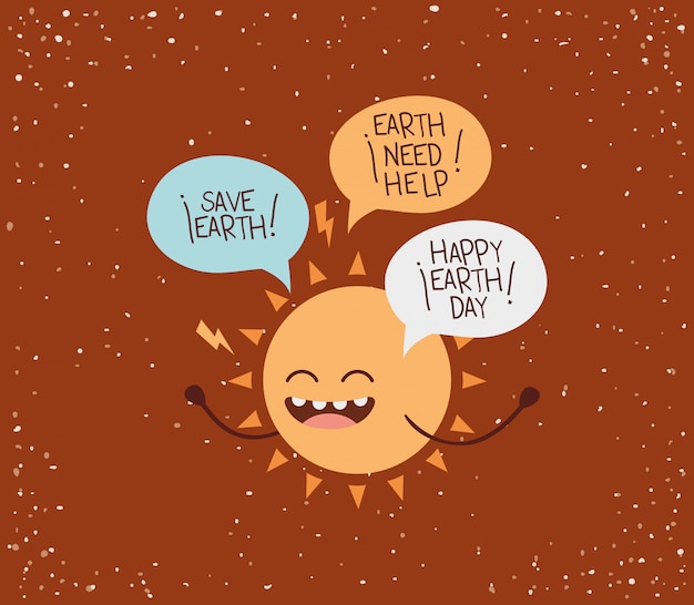 Sun character with speech bubble earth day celebration