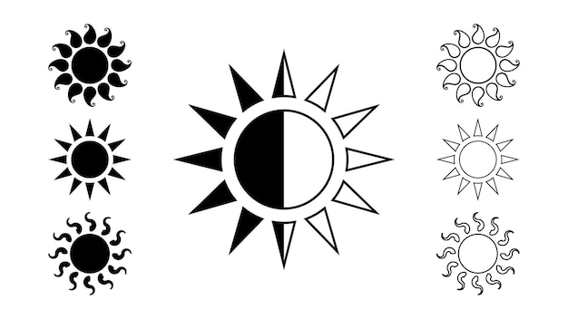 Sun clipart black and white set