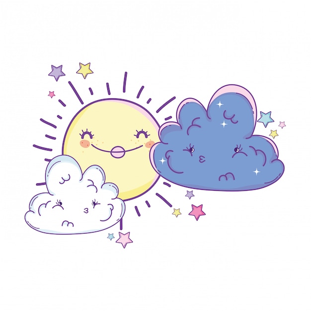 Vector sun and clouds cartoons