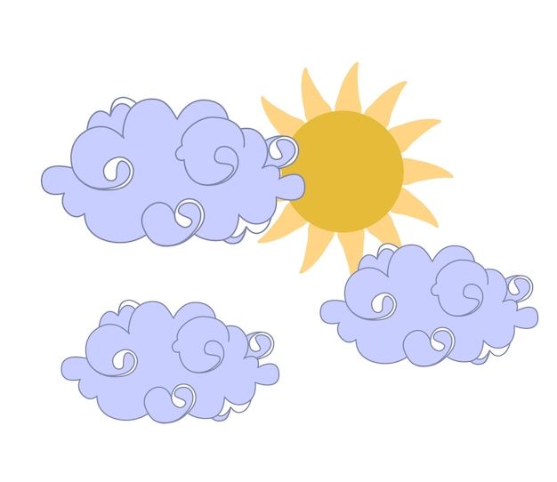 Vettore sole nelle nuvole disegno vettoriale su sfondo bianco