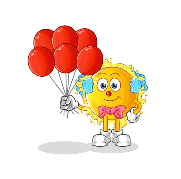 Sun clown with balloons vector. cartoon character