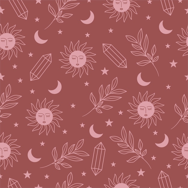 Sun and Crystal Seamless Pattern Illustration in Vector.
