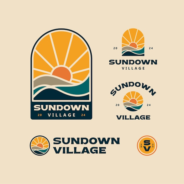 日没または日没のロゴ デザイン テンプレート