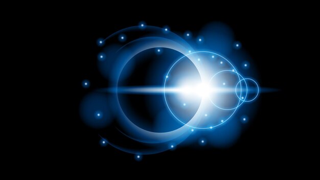 太陽の日食青い色火暗い背景ベクトル月デザイン スタイル宇宙科学グロー光