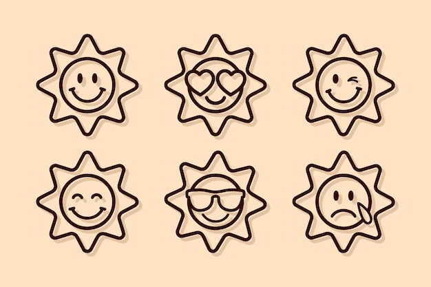 sun emoji set set of thin line smile emoticons isolated on an orange background vector illustration