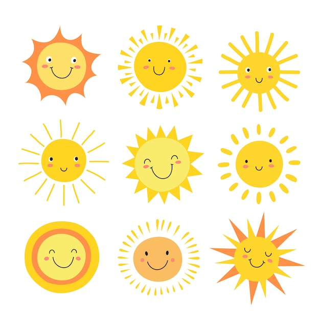 Vector sun emoji set