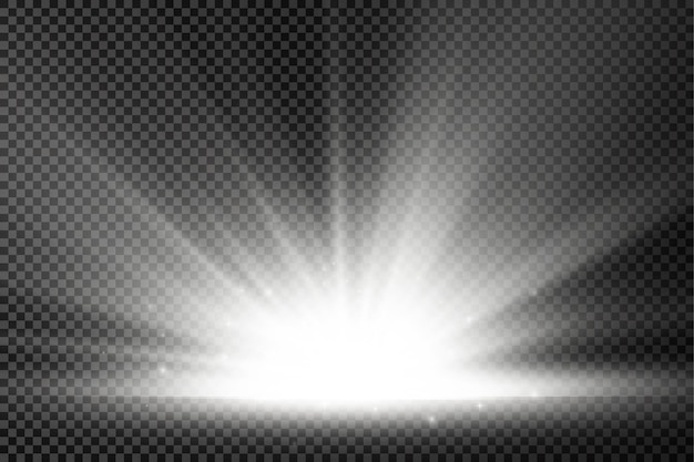 Vector sun explosion flare special effect with rays of light and magic sparkles bright shining white star