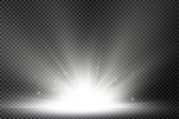 Vector sun explosion flare special effect with rays of light and magic sparkles bright shining white star
