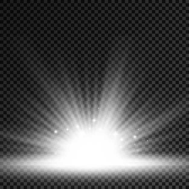 Vector sun explosion flare special effect with rays of light and magic sparkles bright shining white star