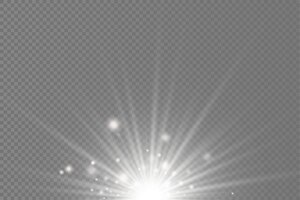 Vector sun explosion flare special effect with rays of light and magic sparkles bright shining white star