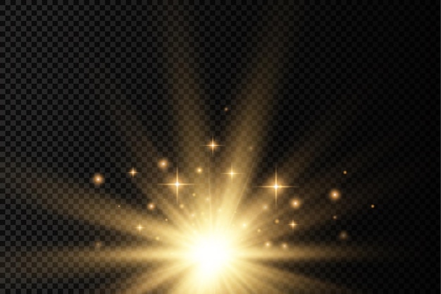 Sun explosion yellow glow lights sun rays flare special effect magic sparkles golden star