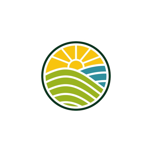 Sun farm field summer agriculture harvest logo design