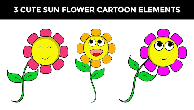 Vettore personaggio simpatico cartone animato fiore sole