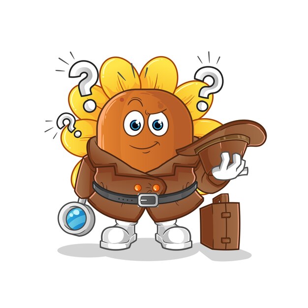 Sun flower detective cartoon character