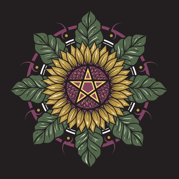 sun flower and leaf dark mandala