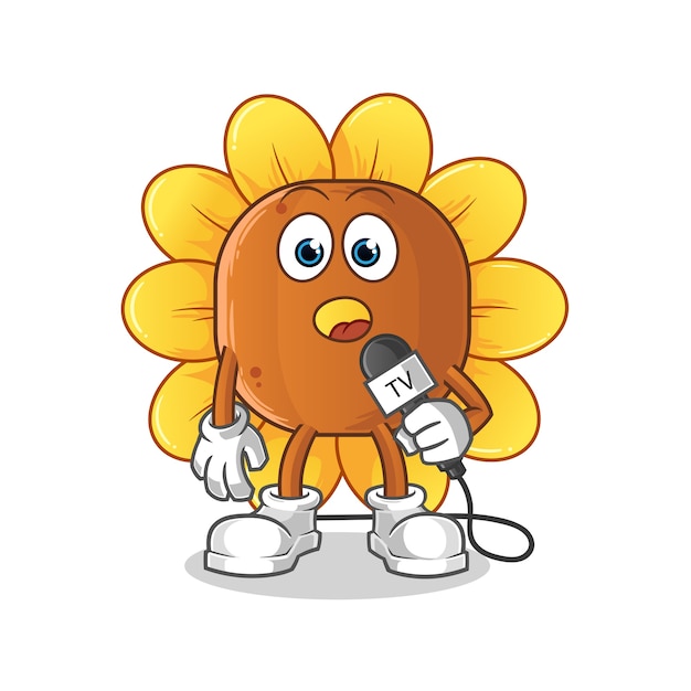 Premium Vector | Sun flower tv reporter cartoon