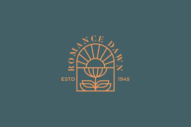 太陽と花のヴィンテージバッジのロゴ