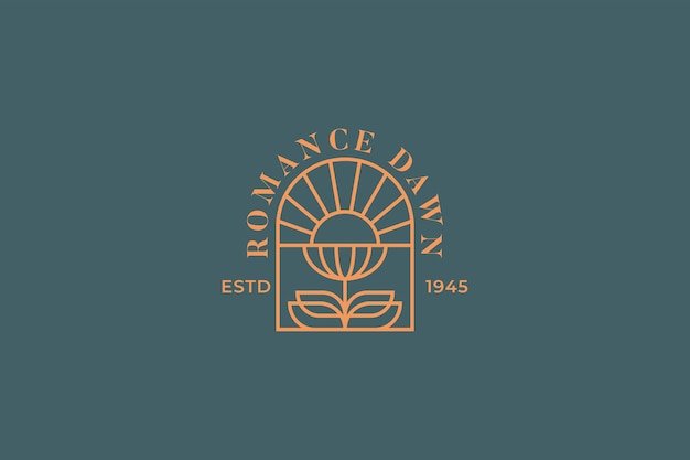 Sun and flower vintage badge logo