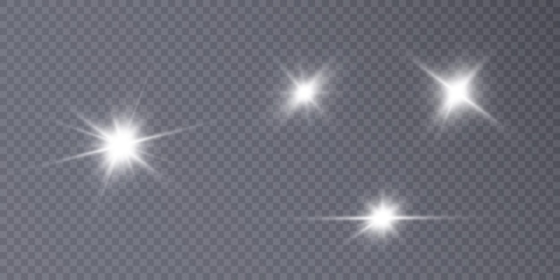 Sun glare light effects set PNG. Bright light effect. Starry solar lighting for vector illustration.