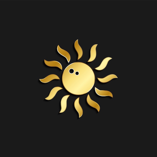 太陽の黄金のアイコン 黄金のスタイルのベクトルイラスト 暗い背景の夏の時間