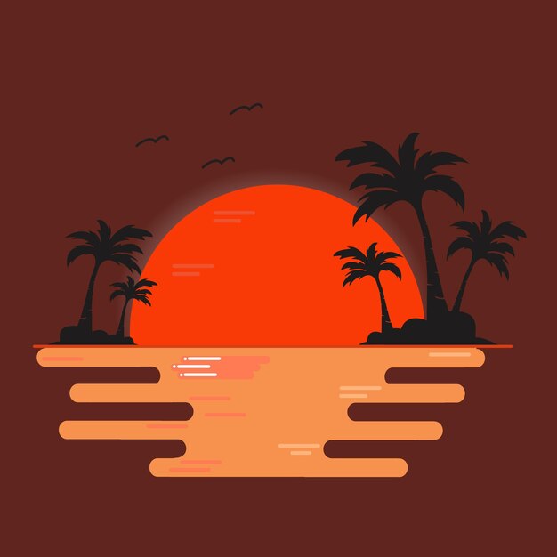 The sun has set Sunrise illustration vector flat design