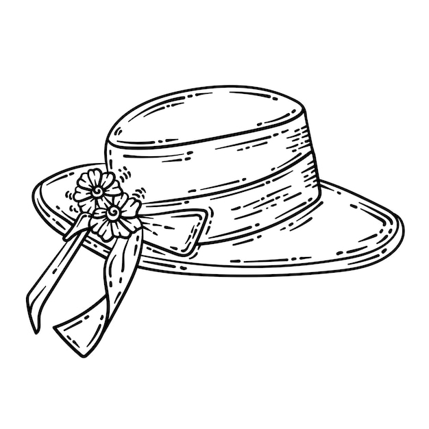 Vector sun hat spring coloring page for adults