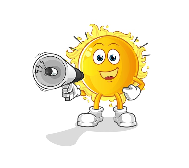 Sun holding hand loudspeakers vector. cartoon character