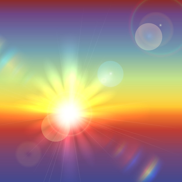 Sun over horizon with lens flares
