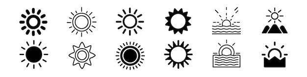 Sun Icon Brightness Icon Weather line icons set line Sun Icons for Brightness Intensity Setting