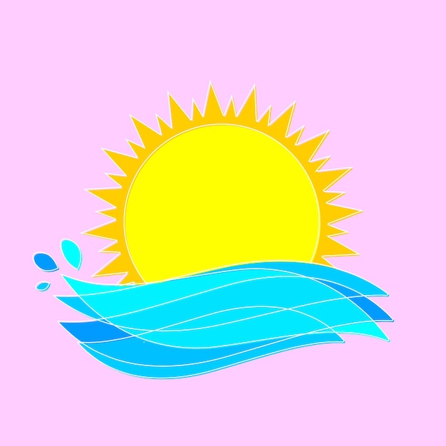 Vector sun icon graphic symbol design template big ocean waves vector illustration