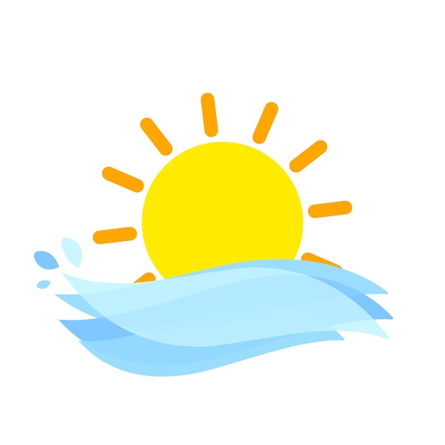 Sun icon graphic symbol design template big ocean waves vector illustration