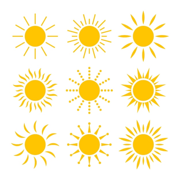 Sun icon set isolated on white background