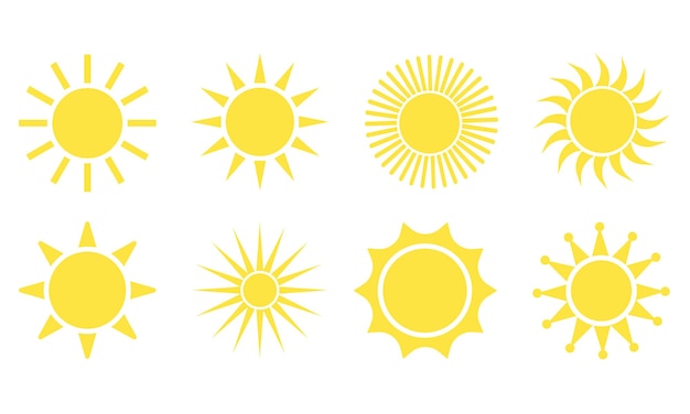 Sun icon set Star logo icon For summer nature sky summer Sun silhouette Isolated vector illustration