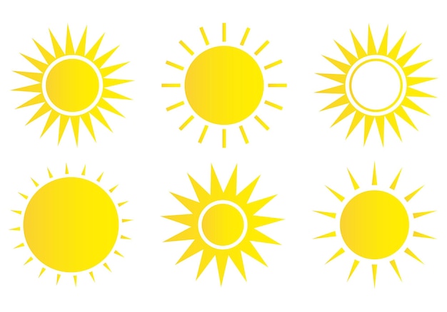 Sun icon set Weather sun icon Yellow sun star Summer elements for design Vector illustration