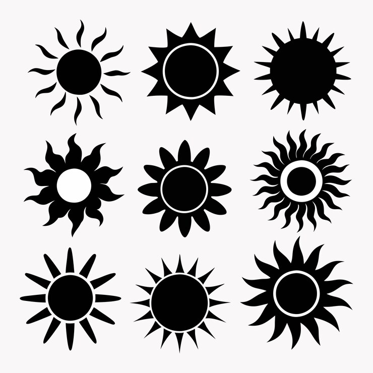 Vector 白い背景に隔離された太陽のアイコンのシルエット