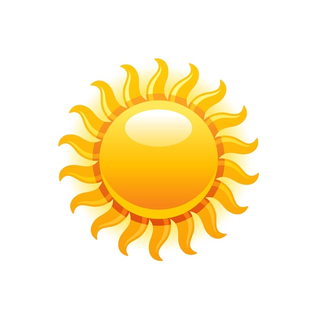 Sun icon Vector summer sunshine illustration Sunrise graphic with yellow heat weather symbol Hot light sun shape Day morning sunset design isolated on white Abstract gold sunny sign isolated