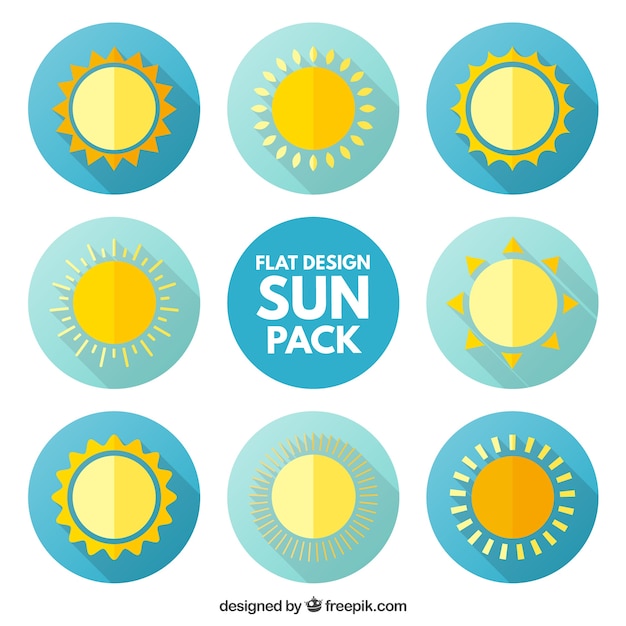 Icone del sole pacchetto in design piatto