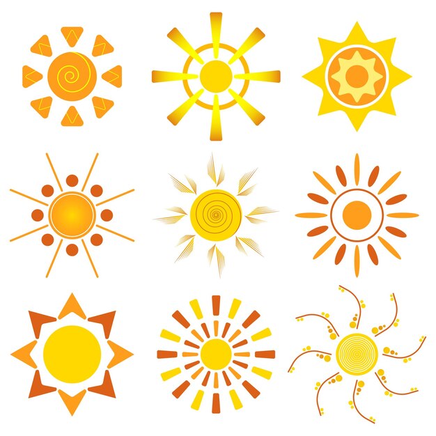 Sun icons set elements for design flat vector illustration