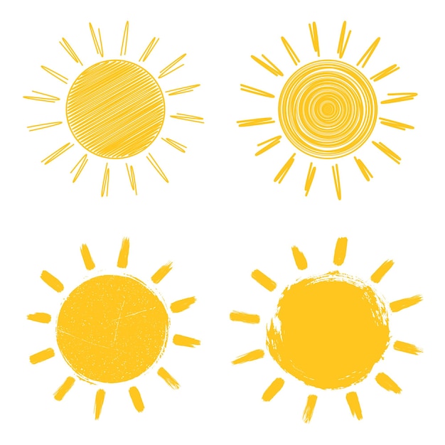 Set di icone del sole disegno a mano nello stile del doodle