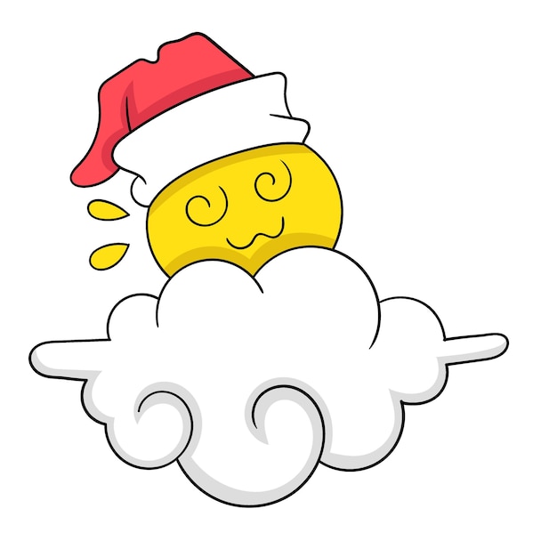 The sun is sleeping behind the clouds on christmas morning doodle icon image kawaii