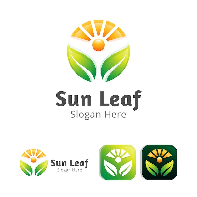 Sun and leaf modern logo design template