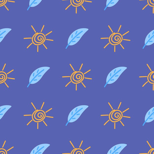 Sun and leaves seamless pattern with colors of ukrainian flag