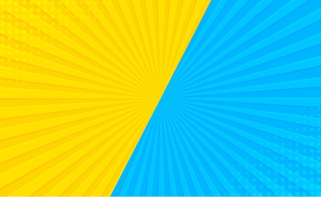 Sun light rays sun pop art retro vintage style background with blue and yellow color comic book pop