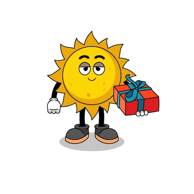 Sun mascot illustration giving a gift