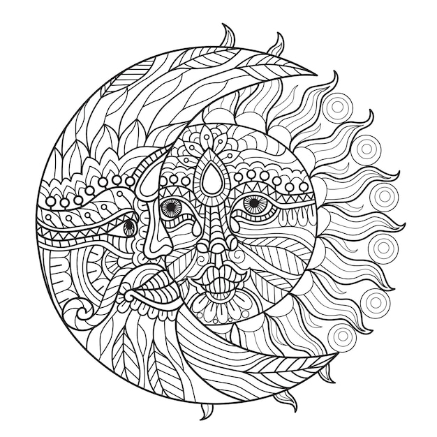 Sun and moon coloring pages for adults