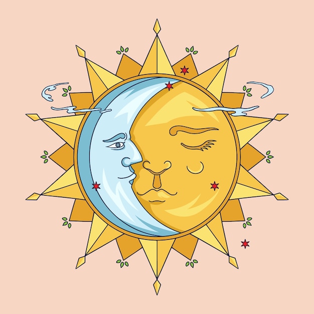 Vector sun and moon drawing illustration