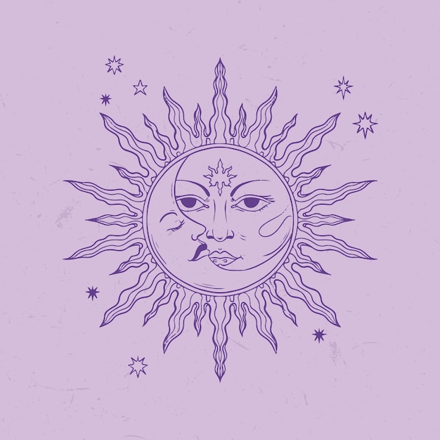 Vector sun and moon drawing illustration