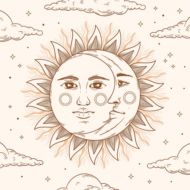 Vector sun and moon drawing illustration